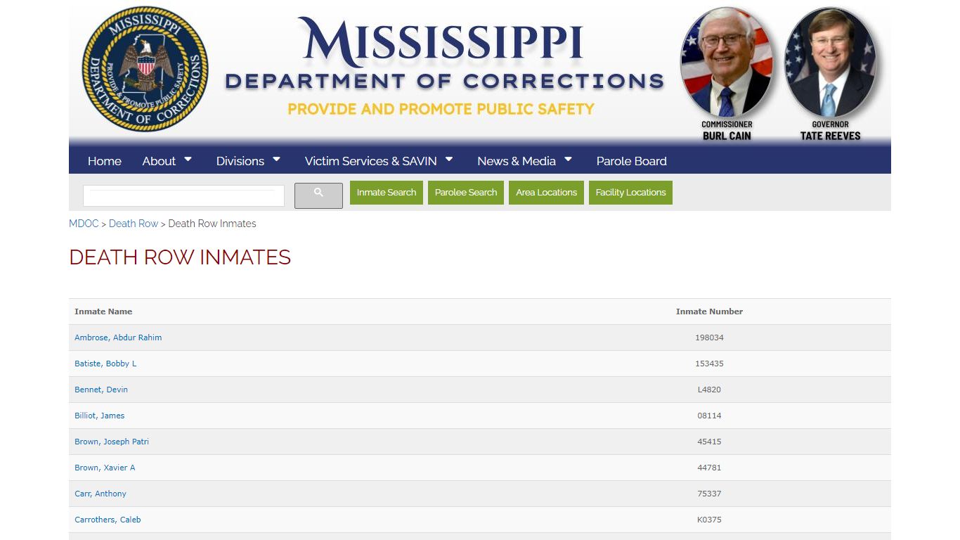 Death Row Inmates - MS